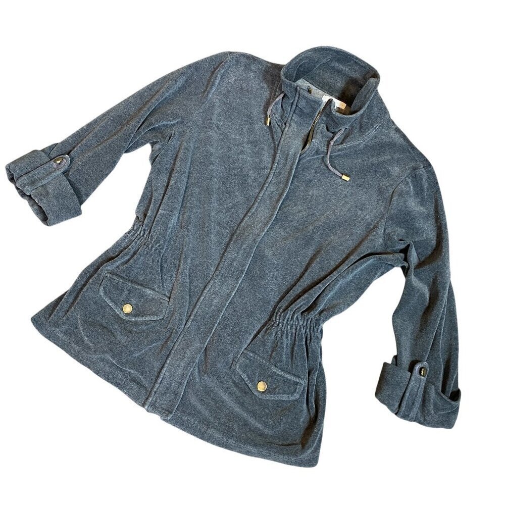 Charter Club Luxe Velour Track Jacket Gathered Waist Sz L Gray #343G